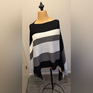 Elegant Black and Gray Striped Women's Poncho